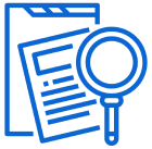 Magnifying glass over document icon.