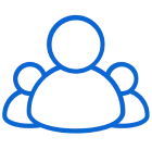 Blue user group icon on black background.