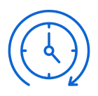 Clock with blue circular arrow icon.