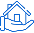 Blue house icon on a hand.