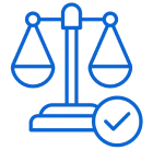 Scales of justice with check mark icon.
